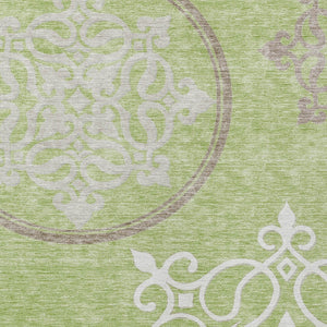 Homeroots 3' Artichoke Green Brown Ivory Floral Medallion Washable Area Rug For Indoor And Outdoor Spaces 5' X 8' Polyester 591328