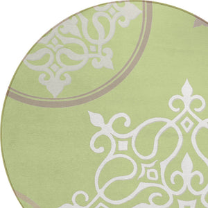 Homeroots 3' Artichoke Green Brown Ivory Floral Medallion Washable Area Rug For Indoor And Outdoor Spaces 8' Round Polyester 591329