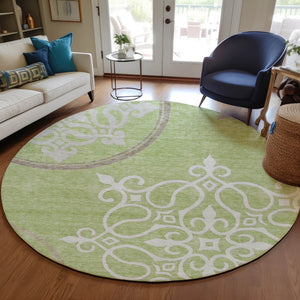 Homeroots 3' Artichoke Green Brown Ivory Floral Medallion Washable Area Rug For Indoor And Outdoor Spaces 8' Round Polyester 591329