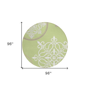 Homeroots 3' Artichoke Green Brown Ivory Floral Medallion Washable Area Rug For Indoor And Outdoor Spaces 8' Round Polyester 591329