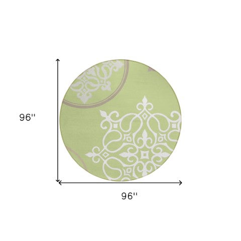 Homeroots 3' Artichoke Green Brown Ivory Floral Medallion Washable Area Rug For Indoor And Outdoor Spaces 8' Round Polyester 591329