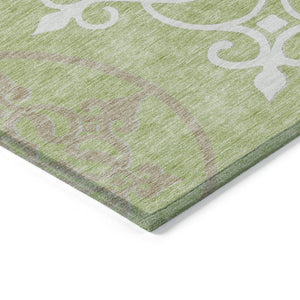 Homeroots 3' Artichoke Green Brown Ivory Floral Medallion Washable Area Rug For Indoor And Outdoor Spaces 8' X 10' Polyester 591330