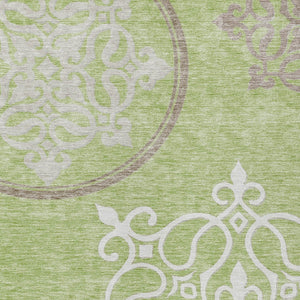 Homeroots 3' Artichoke Green Brown Ivory Floral Medallion Washable Area Rug For Indoor And Outdoor Spaces 8' X 10' Polyester 591330