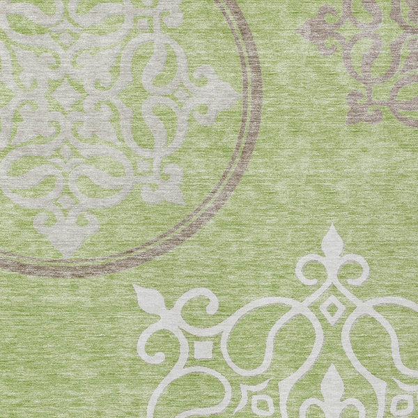 Homeroots 3' Artichoke Green Brown Ivory Floral Medallion Washable Area Rug For Indoor And Outdoor Spaces 8' X 10' Polyester 591330
