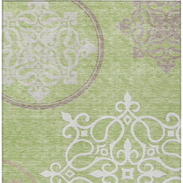 Homeroots 3' Artichoke Green Brown Ivory Floral Medallion Washable Area Rug For Indoor And Outdoor Spaces 9' X 12' Polyester 591331