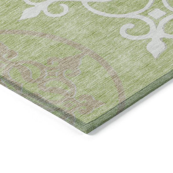 Homeroots 3' Artichoke Green Brown Ivory Floral Medallion Washable Area Rug For Indoor And Outdoor Spaces 9' X 12' Polyester 591331