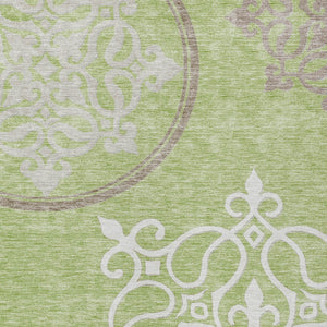 Homeroots 3' Artichoke Green Brown Ivory Floral Medallion Washable Area Rug For Indoor And Outdoor Spaces 9' X 12' Polyester 591331