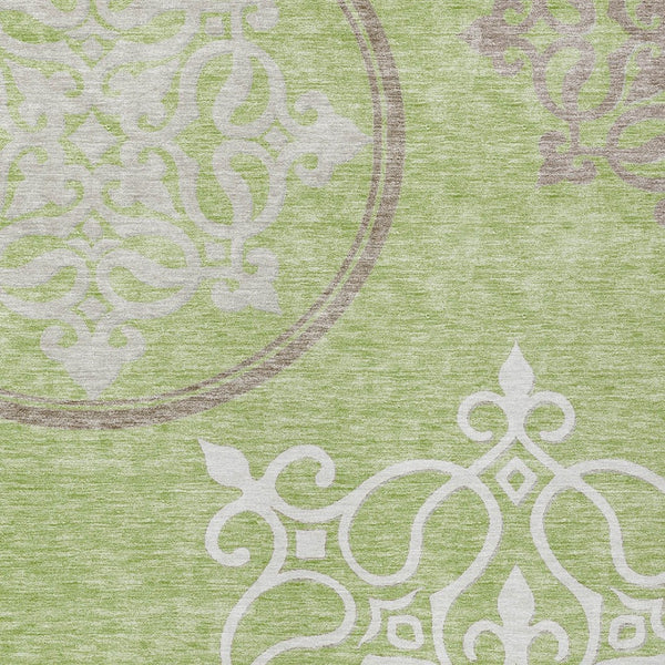 Homeroots 3' Artichoke Green Brown Ivory Floral Medallion Washable Area Rug For Indoor And Outdoor Spaces 9' X 12' Polyester 591331