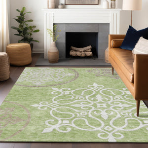 Homeroots 3' Artichoke Green Brown Ivory Floral Medallion Washable Area Rug For Indoor And Outdoor Spaces 9' X 12' Polyester 591331