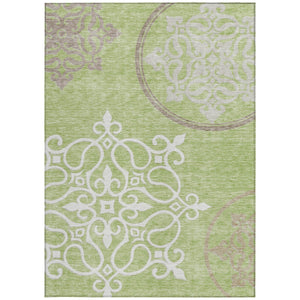 Homeroots 3' Artichoke Green Brown Ivory Floral Medallion Washable Area Rug For Indoor And Outdoor Spaces 10' X 14' Polyester 591332