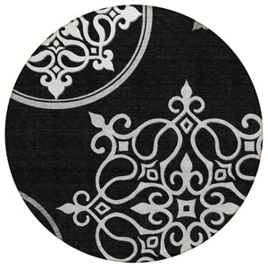 HomeRoots 5' Classic Floral Medallion Indoor/Outdoor Area Rug - Washable, Durable, and Stylish Design for Every Space 8' Round 591335