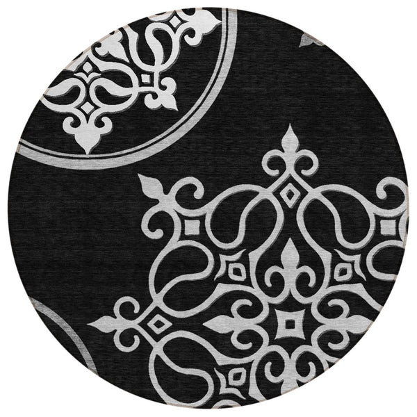 HomeRoots 5' Classic Floral Medallion Indoor/Outdoor Area Rug - Washable, Durable, and Stylish Design for Every Space 8' Round 591335