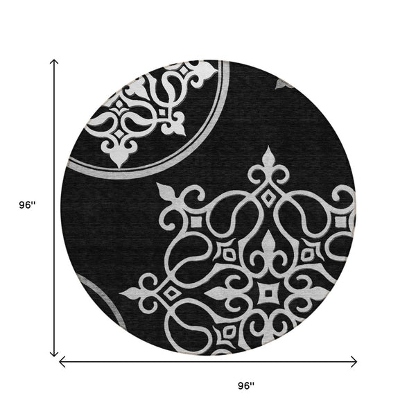 HomeRoots 5' Classic Floral Medallion Indoor/Outdoor Area Rug - Washable, Durable, and Stylish Design for Every Space 8' Round 591335