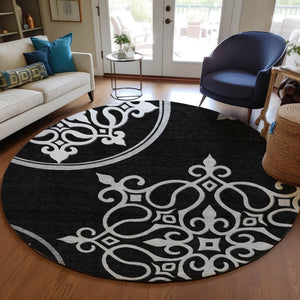 HomeRoots 5' Classic Floral Medallion Indoor/Outdoor Area Rug - Washable, Durable, and Stylish Design for Every Space 8' Round 591335