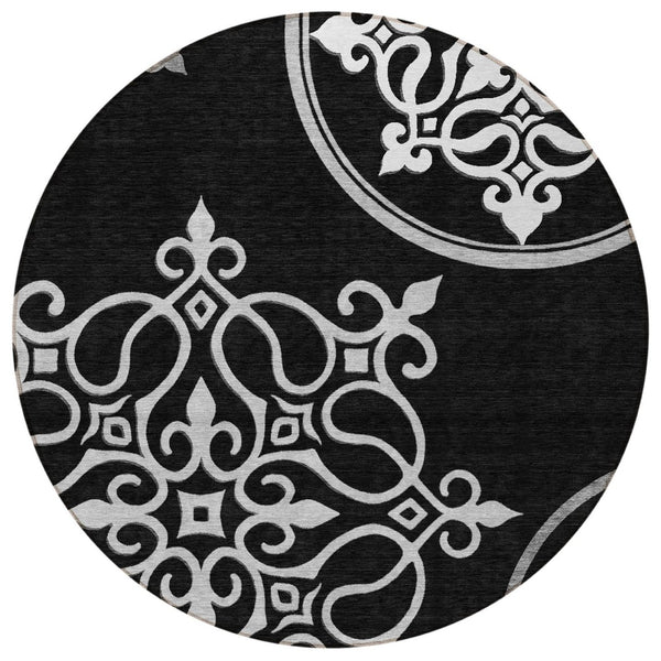 HomeRoots 5' Classic Floral Medallion Indoor/Outdoor Area Rug - Washable, Durable, and Stylish Design for Every Space 8' Round 591335
