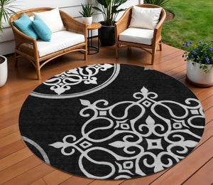 HomeRoots 5' Classic Floral Medallion Indoor/Outdoor Area Rug - Washable, Durable, and Stylish Design for Every Space 8' Round 591335