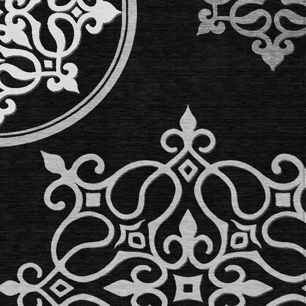 HomeRoots 9' Floral Medallion Indoor Outdoor Area Rug - Elegant Black, Gray, Ivory Design for High-Traffic Spaces 9' X 12' 591337
