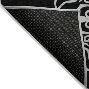 HomeRoots 9' Floral Medallion Indoor Outdoor Area Rug - Elegant Black, Gray, Ivory Design for High-Traffic Spaces 9' X 12' 591337