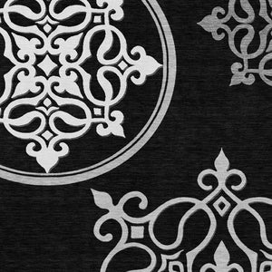 HomeRoots 9' Floral Medallion Indoor Outdoor Area Rug - Elegant Black, Gray, Ivory Design for High-Traffic Spaces 9' X 12' 591337