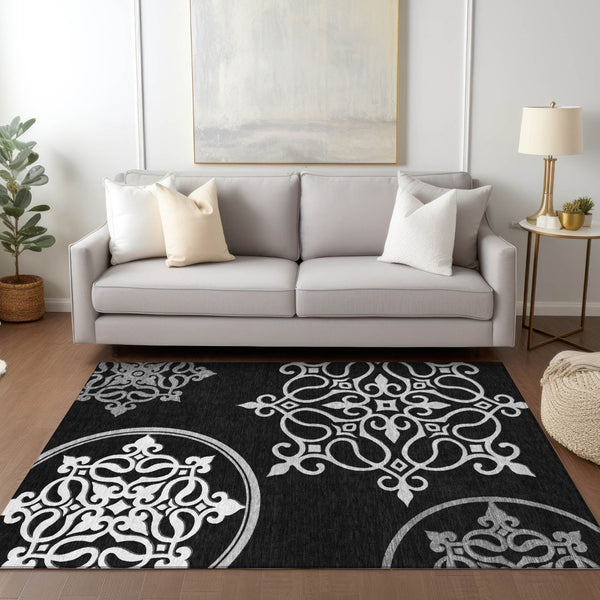 HomeRoots 5' Classic Floral Medallion Indoor/Outdoor Area Rug - Washable, Durable, and Stylish Design for Every Space 10' X 14' 591338