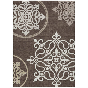 HomeRoots 5' Floral Medallion Area Rug in Chocolate, Beige & Ivory - Washable, Durable for Indoor/Outdoor Use 5' X 8' 591340