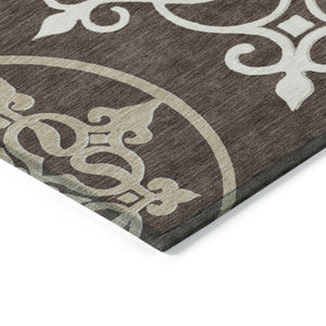 HomeRoots 5' Floral Medallion Area Rug in Chocolate, Beige & Ivory - Washable, Durable for Indoor/Outdoor Use 5' X 8' 591340