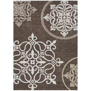 HomeRoots 5' Floral Medallion Area Rug in Chocolate, Beige & Ivory - Washable, Durable for Indoor/Outdoor Use 5' X 8' 591340