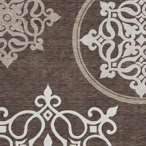 HomeRoots 5' Floral Medallion Area Rug in Chocolate, Beige & Ivory - Washable, Durable for Indoor/Outdoor Use 8' X 10' 591342