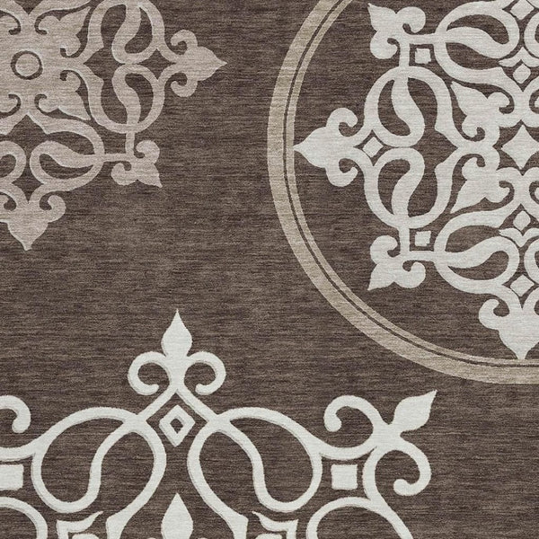HomeRoots 5' Floral Medallion Area Rug in Chocolate, Beige & Ivory - Washable, Durable for Indoor/Outdoor Use 8' X 10' 591342