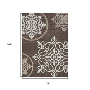 HomeRoots 9' Elegant Floral Medallion Area Rug - Durable, Washable Design for Indoor & Outdoor Spaces 9' X 12' 591343