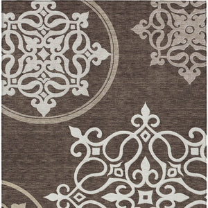 HomeRoots 5' Floral Medallion Area Rug in Chocolate, Beige & Ivory - Washable, Durable for Indoor/Outdoor Use 10' X 14' 591344