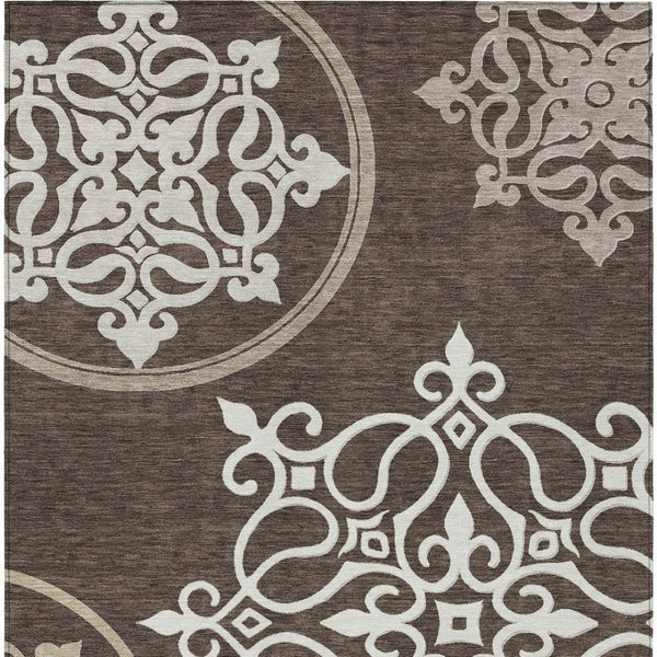 HomeRoots 5' Floral Medallion Area Rug in Chocolate, Beige & Ivory - Washable, Durable for Indoor/Outdoor Use 10' X 14' 591344