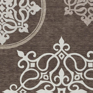 HomeRoots 5' Floral Medallion Area Rug in Chocolate, Beige & Ivory - Washable, Durable for Indoor/Outdoor Use 10' X 14' 591344
