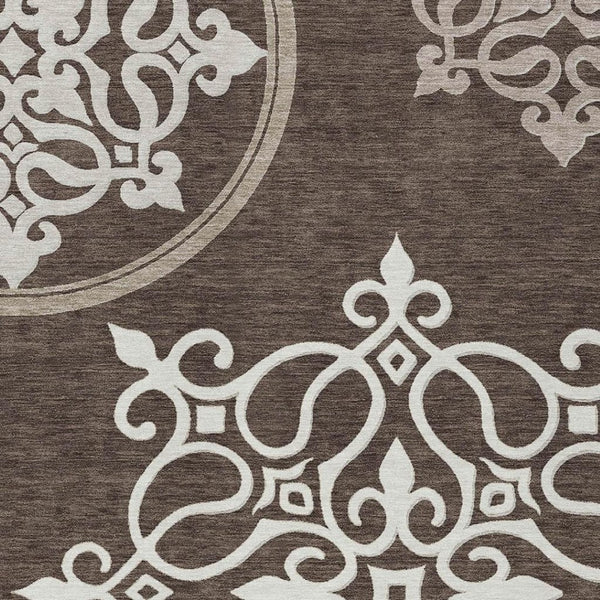 HomeRoots 5' Floral Medallion Area Rug in Chocolate, Beige & Ivory - Washable, Durable for Indoor/Outdoor Use 10' X 14' 591344