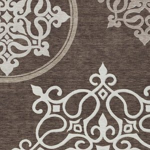 HomeRoots 5' Floral Medallion Area Rug in Chocolate, Beige & Ivory - Washable, Durable for Indoor/Outdoor Use 10' X 14' 591344