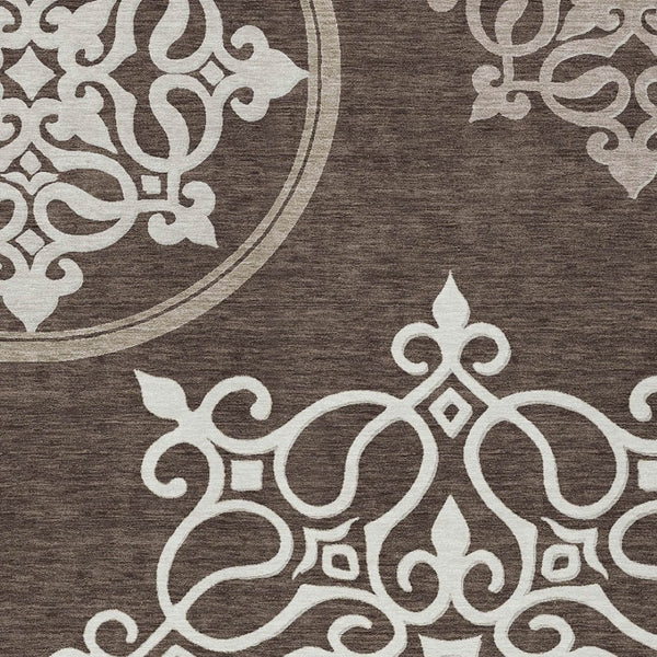 HomeRoots 5' Floral Medallion Area Rug in Chocolate, Beige & Ivory - Washable, Durable for Indoor/Outdoor Use 10' X 14' 591344