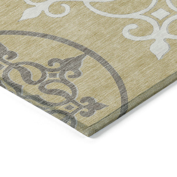 Homeroots 3' Artichoke Green Brown Ivory Floral Medallion Washable Area Rug For Indoor And Outdoor Spaces 3' X 5' Polyester 591345