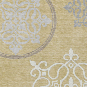 Homeroots 3' Artichoke Green Brown Ivory Floral Medallion Washable Area Rug For Indoor And Outdoor Spaces 3' X 5' Polyester 591345