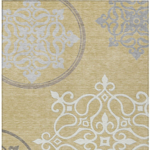 Homeroots 3' Artichoke Green Brown Ivory Floral Medallion Washable Area Rug For Indoor And Outdoor Spaces 5' X 8' Polyester 591346