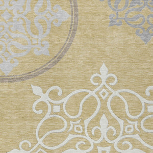 Homeroots 3' Artichoke Green Brown Ivory Floral Medallion Washable Area Rug For Indoor And Outdoor Spaces 5' X 8' Polyester 591346