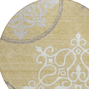 Homeroots 3' Artichoke Green Brown Ivory Floral Medallion Washable Area Rug For Indoor And Outdoor Spaces 8' Round Polyester 591347