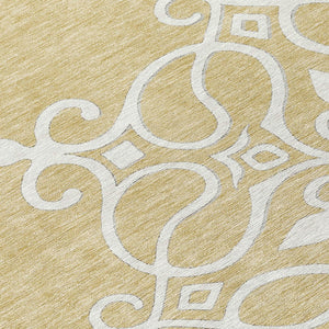 Homeroots 3' Artichoke Green Brown Ivory Floral Medallion Washable Area Rug For Indoor And Outdoor Spaces 8' Round Polyester 591347