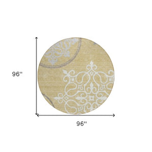 Homeroots 3' Artichoke Green Brown Ivory Floral Medallion Washable Area Rug For Indoor And Outdoor Spaces 8' Round Polyester 591347