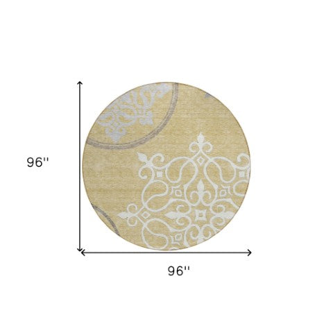 Homeroots 3' Artichoke Green Brown Ivory Floral Medallion Washable Area Rug For Indoor And Outdoor Spaces 8' Round Polyester 591347