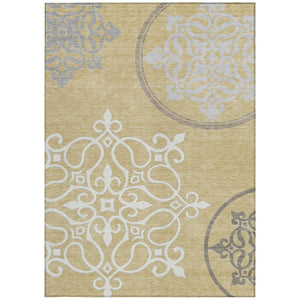Homeroots 3' Artichoke Green Brown Ivory Floral Medallion Washable Area Rug For Indoor And Outdoor Spaces 8' X 10' Polyester 591348