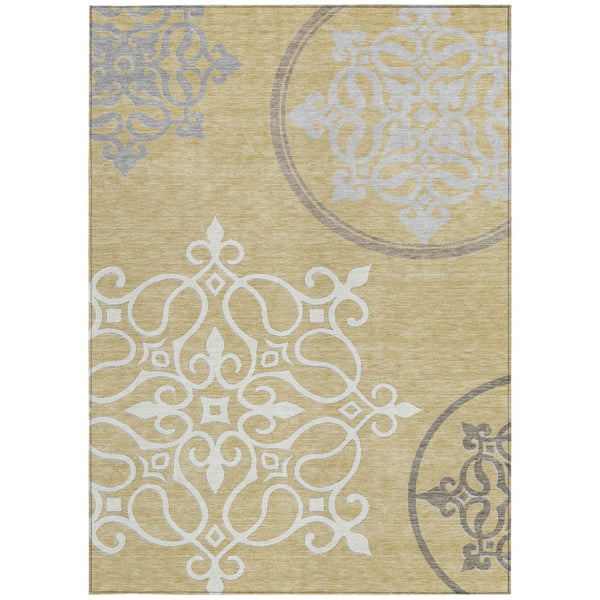 Homeroots 3' Artichoke Green Brown Ivory Floral Medallion Washable Area Rug For Indoor And Outdoor Spaces 8' X 10' Polyester 591348