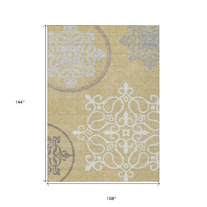 Homeroots 3' Artichoke Green Brown Ivory Floral Medallion Washable Area Rug For Indoor And Outdoor Spaces 9' X 12' Polyester 591349