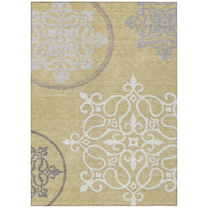 HomeRoots 9' Elegant Gold Ivory Gray Floral Medallion Area Rug - Washable, Durable for Indoor & Outdoor Use 9' X 12' 591349