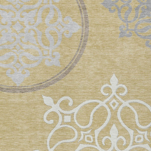 Homeroots 3' Artichoke Green Brown Ivory Floral Medallion Washable Area Rug For Indoor And Outdoor Spaces 9' X 12' Polyester 591349