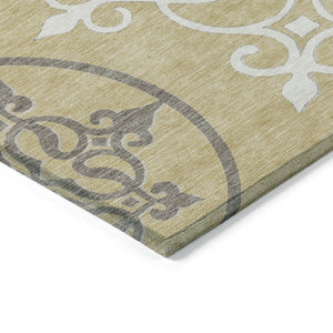 Homeroots 3' Artichoke Green Brown Ivory Floral Medallion Washable Area Rug For Indoor And Outdoor Spaces 10' X 14' Polyester 591350